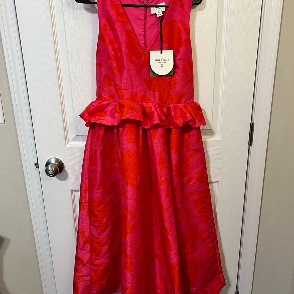 Kate Spade Vibrant Red and Pink Midi Dress